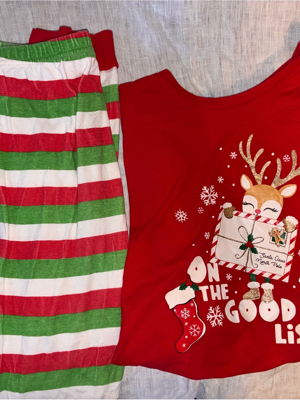 Kids Holiday Reindeer Pajama Set in Red & Green